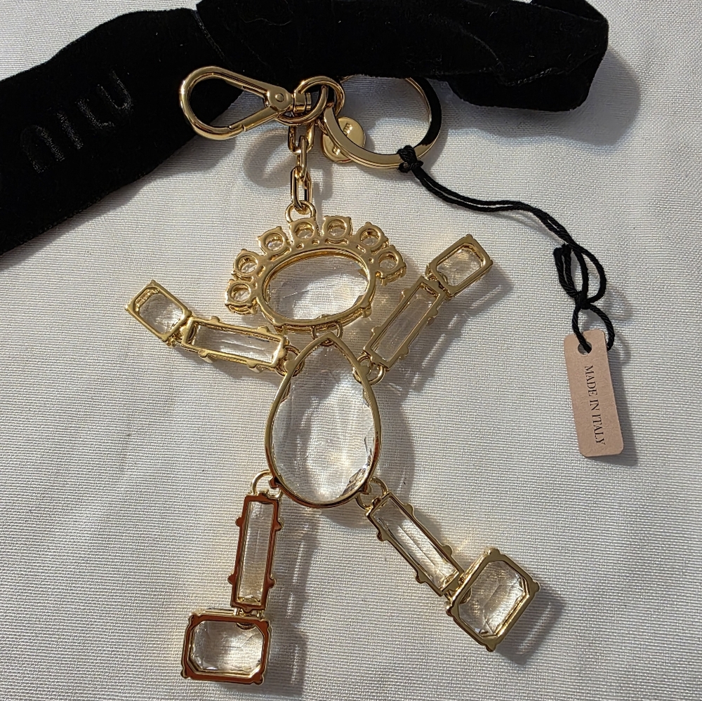 MIU MIU Trick Crystal Key Chain Ring Bag Charm Woman Shape NEW - Picture 4 of 9